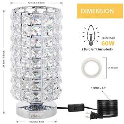 HAITRAL Crystal Table Lamp - Elegant Decorative Bedside Night Light Lamp, Chrome Silver Desk Lamp for Bedroom, Living Room, Girls Room or as Ideal Gifts (HT-BD016)