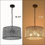Lingkai Crystal Chandelier Pendant Light Fixture 3-Light Hanging Pendant Ceiling Lamp Caged Metal Drum Shade Black Finish