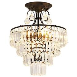 Black Crystal Chandelier Semi Flush Mount Ceiling Light Fixture 5 -Lights for Living Room Breakfast Room Dining Room Bedroom