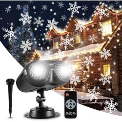 ALOVECO Christmas Snowflake Projector Lights Outdoor, Upgrade Rotating LED Snowfall Projection Lamp with Remote Control, Waterproof Sparkling Landscape Decorative Lighting for Halloween Xmas Party