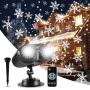 ALOVECO Christmas Snowflake Projector Lights Outdoor, Upgrade Rotating LED Snowfall Projection Lamp with Remote Control, Waterproof Sparkling Landscape Decorative Lighting for Halloween Xmas Party