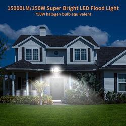 LEPOWER 150W LED Flood Light with Plug - 15000LM Super Bright Work Light Outdoor - 6000K White Light, IP66 Waterproof Exterior Floodlight - Outdoor Light for Backyard, Basketball Court, Playground