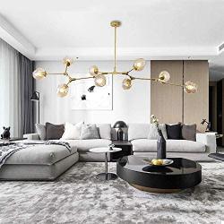 LUOLAX Modern Gold Pendant Light Glass Chandelier with 9 Lights Fixture Hanging Flush Mount (9 Heads-Clear)