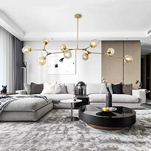 LUOLAX Modern Gold Pendant Light Glass Chandelier with 9 Lights Fixture Hanging Flush Mount (9 Heads-Clear)