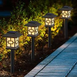 RUNACC Solar Pathway Lights Outdoor Warm White, IP65 Waterproof LED Solar Garden Decorative Lights 4 Pack, Landscape Lighting for Yard Path and Walkway