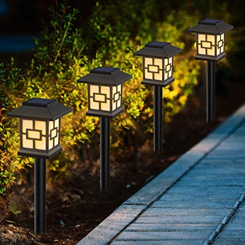 RUNACC Solar Pathway Lights Outdoor Warm White, IP65 Waterproof LED Solar Garden Decorative Lights 4 Pack, Landscape Lighting for Yard Path and Walkway