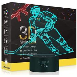 Hockey Night Light for Kids, Led Lights 3D Optical Illusion Lamp Bedroom Decor Lighting Nightlight with Smart Touch 7 Colors, Cool Gifts Toys for Girls Boys Sports Fan 2 3 4 5 6 7 8 9 10+ Year Old