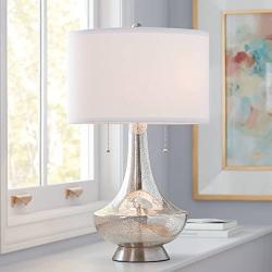 Trixie Modern Table Lamp Mercury Glass Drum Shade for Living Room Family Bedroom Bedside Nightstand Office - Possini Euro Design