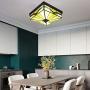 LITFAD Art Glass Square Flush Mount Ceiling Light Dining Table Tiffany Antique LED Ceiling Lamp Pendant Lighting in Green for Dining Room Bedroom Corridor - 11'' (28 cm)