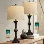 Oneach Traditional Table Lamps Set of 2 with USB Charging Port for Living Room 29.25“ Nightstand Lamp for Bedroom Bedside Table Lamp with Neutral Drum Shade Black