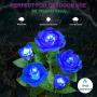 Solar Garden Lights Outdoor - Upgraded Realistic LED Solar Powered Rose Lights Flower Stake, Waterproof Solar Decorative Lights for Patio Pathway Courtyard Garden Lawn (Blue)