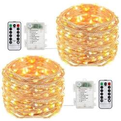 buways Fairy Lights,2-Pack Battery Operated Waterproof Warm White 50 LED Fairy String Lights,16.4ft Copper Wire Light with Remote Control for Christmas Parties,Garden and Home Decoration