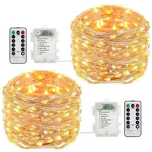 buways Fairy Lights,2-Pack Battery Operated Waterproof Warm White 50 LED Fairy String Lights,16.4ft Copper Wire Light with Remote Control for Christmas Parties,Garden and Home Decoration