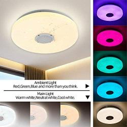 IYUNXI Starlight LED Ceiling Light with Bluetooth Speaker,36W 12 Inches Dimmable Color Temperature Changing Remote Control 110V Music Bluetooth Ceiling Light Fixture with Note Pattern for Bedroom