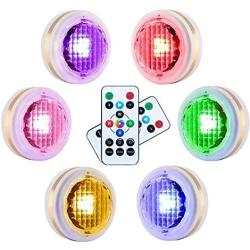 LEASTYLE Wireless LED Puck Lights with Remote Control 6 Pack, LED Under Cabinet Lighting,Puck Lights Battery Operated, Closet Light, Under Counter Lighting, Stick On Lights