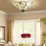 RUNNUP Tiffany Style Flush Mount Ceiling Light Minimalist Green Leaf Decoration Stained Glass Ceiling Light for Living Room,Corridor,Bedroom,Restaurant 15inch