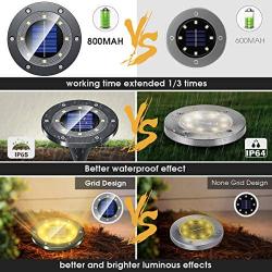 Biling Solar Lights Outdoor Grid Design Shell, Solar Powered Frosted Black Ground Lights Outdoor Waterproof, 8 LED Solar Disk Lights for Pathway Garden Yard Landscape Patio Lawn - Warm White (8 Pack)