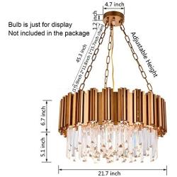 A1A9 Modern Round Crystal Chandelier Lights Luxury Pendant Ceiling Light Contemporary Raindrop Chandeliers Lighting Fixture for Dining Living Room Kitchen Island Bedroom Foyer Hallway (Antique Gold)