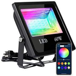 LED Flood Lights，Autai 60W Bluetooth RGBW Flood Light with APP Remote Control , IP66 Waterproof Dimmable Outdoor Color Changing Floodlight,Wall Washer Light Garden Landscape Stage Lighting (1PACK)