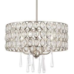 Kira Home Amelia 18'' Modern Chic 4-Light Crystal Chandelier Pendant Light Fixture, Brushed Nickel Finish