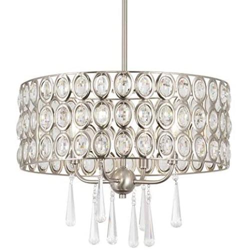 Kira Home Amelia 18'' Modern Chic 4-Light Crystal Chandelier Pendant Light Fixture, Brushed Nickel Finish