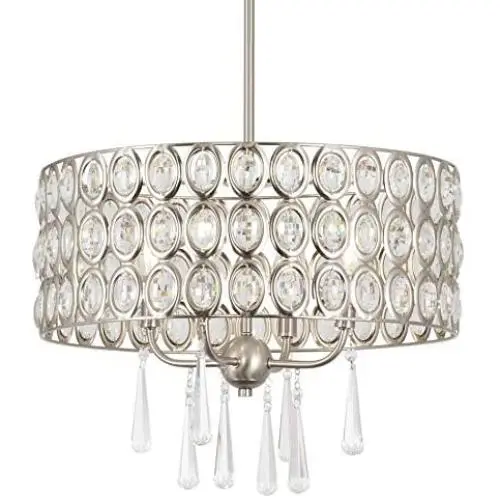 Kira Home Amelia 18'' Modern Chic 4-Light Crystal Chandelier Pendant Light Fixture, Brushed Nickel Finish