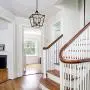 JINZO Farmhouse Chandelier 4-Lights Rustic Cage Pendant Light Matt Black and Gold for Foyer Entryway Hallway Dining Room and Kitchen Island.