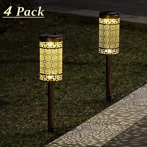 Solar Lights Outdoor Decorative for Pathway Walkway Sidewalk Lawn, Solar Powered Garden Yard Stake Lights. 10 Lumens Bright. Set of 4.