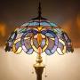 Tiffany Style Floor Lamp W16H64 Inch Tall Blue Purple Clouldy Stained Glass Shade 2E26 Antique Standing Reading Lighting Base S558 WERFACTORY LAMPS Bedroom Living Room Coffee Bedside Table Lover Gifts
