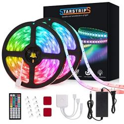 Starstrips LED Strip Lights 32.8ft Music Sync 44 Keys Sensitive IR Remote with Strong Acrylic Adhesive 5050 RGB LED Color Changing Waterproof Rope Lights for Bedroom Kitchen (2×16.4ft) (ST002A)