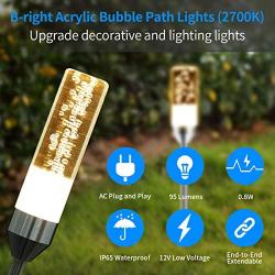 B-right LED Path Lights Outdoor, 6 Pcs 4.8W Pathway Lights AC Plug and Play Waterproof Extendable Landscape Lighting 570 Lumens Acrylic Bubble Garden Lights for Patio Yard Walkway, Warm White, 2700K