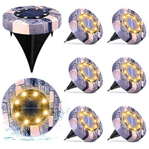 Solar Lights Outdoor, Solar Powered Ground Lights Outdoor Waterproof Solar Garden Lights 8 LED Solar Disk Lights, Solar Landscape Lights for Pathway Yard Walkway Patio Lawn Path (8 Pack Warm White)