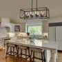 Jinzo Farmhouse Rectangle Chandelier Island Lighting 8-Lights High Linear Industrial Dining Room Chandelier with Rustic Metallic Open Frame Matte Black Hanging Kitchen Island Lighting Fixtures