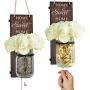 TJ.MOREE Rustic Wall Sconce - Mason Jar Wall Sconce, Rustic Home Decor with Pull Chain Switch, Silk Hydrangea and LED Strip Lights Design for Home Decoration Home Sweet Home Housewarming Gift Set of 2