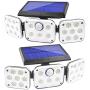Solar Lights Outdoor, Lachesis 3 Heads Motion Sensor Security Lights Solar Powered, IP65 Waterproof 114 LED Flood Lights Motion Detected Spotlight 360° Rotatable for Porch Entryways Garage - 2 Pack