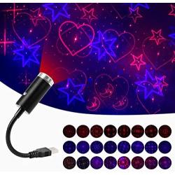 USB Star Night Light Projector - 3 Colors & 24 Lighting Modes, Sound Activated Strobe, Aevdor Adjustable Romantic Galaxy Ambiance Light for Car Home Bedroom Party Decoration, Plug and Play (Red&Blue)