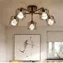 LITFAD Black Armed Surface Mount Light with Hexagon Metal Cage Industrial 5 Lights Ceiling Flush Mount Vintage Ceiling Lamp Chandelier for Dining Room Living Room Bar Restaurant