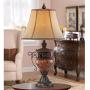 Traditional Table Lamp Bronze Crackle Urn Faux Silk Bell Shade for Living Room Family Bedroom Bedside Nightstand - Regency Hill