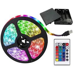 aijiaer Battery Powered Led Strip Lights, 5050 2M/6.6FT, Waterproof Flexible Color Changing RGB LED Light Strip, 60 LEDs 5V Battery-powered with RF Controller