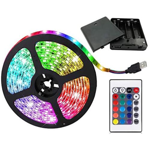aijiaer Battery Powered Led Strip Lights, 5050 2M/6.6FT, Waterproof Flexible Color Changing RGB LED Light Strip, 60 LEDs 5V Battery-powered with RF Controller