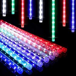 Meteor Shower Rain Lights 11.8 Inch 8 Tubes 192 LEDs Meteor Light Christmas Snow Falling Rain Lights for Tree Halloween Christmas Holiday Wedding Outdoor Decoration (Colorful)