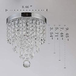 Riomasee Mini Chandelier Flush Mount Crystal Ceiling Light 3 Lights Modern Chrome Crystal Light Fixtures for Bedroom,Hallway,Closet,Girls Room,Kitchen