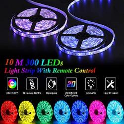 LED Strip Lights, YORMICK 32.8 feet Waterproof Flexible Tape Lights Color Changing 5050 RGB 300 LEDs Light Strips Kit with 44 Keys IR Remote Controller and 12V Power Adaptor for Home, Bedroom, Kitchen