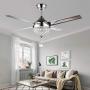 Tropicalfan Crystal Modern Ceiling Fan Remote Control Home Decoration Living Room Dinner Room Simple LED Mute Electric Fans Chandeliers 4 Stainless Steel Blades 44 Inch