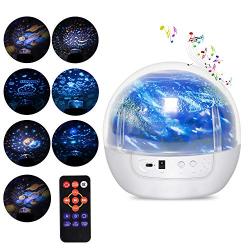 Acculove Night Light Projector with Timer Music Star Night Light Projector for Kids Remote Baby Projector Lamp Rotating Kids Night Lights for Bedroom 7 Projector Films for Children Toddler Gifts