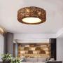 KWOKING Rustic Woven Light Fixture Modern Design Natural Material 3 Lights Flush Mount Ceiling Light with Drum Shape Rattan Ceiling Light for Dining Room,Bedroom, Entry 19.69inch