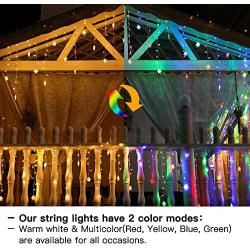 Led Snowflake Icicle Lights Christmas Lights Outdoor Color Changing Window Curtain String Fairy Light for Indoor House Window Home Wall Patio Yard Garden Porch Holiday 360 Led 40ft 8 Modes