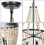 Lampundit Farmhouse Wood Beaded Chandelier 4 Lights, Handmade Wood Light Fixture for Dining & Living Room, Foyer, Bedroom, Kitchen Island and Entryway, Bronze Finish & Natural Color