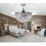 Crystal Chandelier Fandelier Chrome Ceiling Fan 42 Inch with Retractable invisible Blades and 3 Changing LED Light Color Ceiling Fan Light for Indoor, Living Room, Dining Room, Bedroom