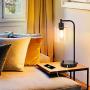 Industrial Table Lamp with 2 USB Ports,Fully Stepless Dimmable Vintage Nightstand Desk Lamp, Seeded Glass Shade Bedside Reading Lamp for Bedroom, Living Room, Office, 6W 2700K LED Edison Bulb Included